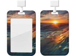 Suporte para Crachá com Cordão, Suporte para Crachá em Plástico Impermeável com Estampa de Sol e Oceano, Modelo Vertical,