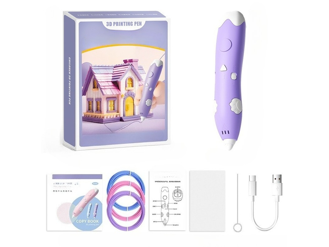 Caneta de Impressão 3d para Criança, Recarregável Via Usb, Pacote de 3 Rolos de Filamento Pla Roxo PANOONA