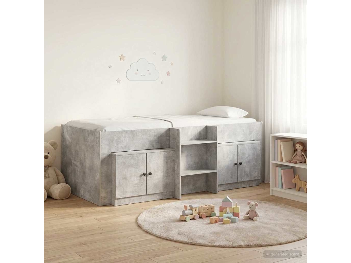 Vidaxl Cama Loft Com Armário Com Porta 3 Unid. Cinzento Cimento