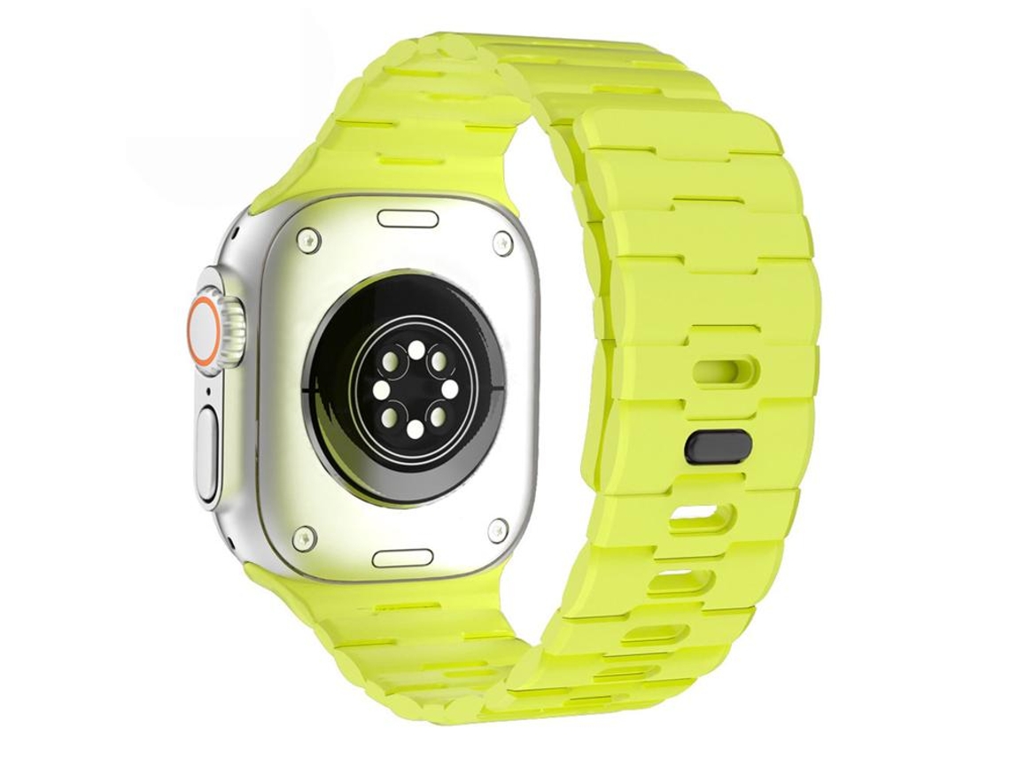 Bracelete Para Apple Watch 46/49/45/44mm - Silicone Magnético Com Pino Único E Relevo De Cavalo Verde Fluorescente