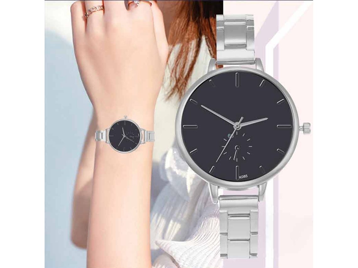 Relógio de Pulso Feminino Analógico de Quartzo com Pulseira de Aço Estilo Elegante Prata