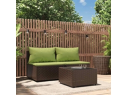 Vidaxl 3 Pcs Conjunto Lounge Jardim C/ Almofadões Vime Pe Castanho
