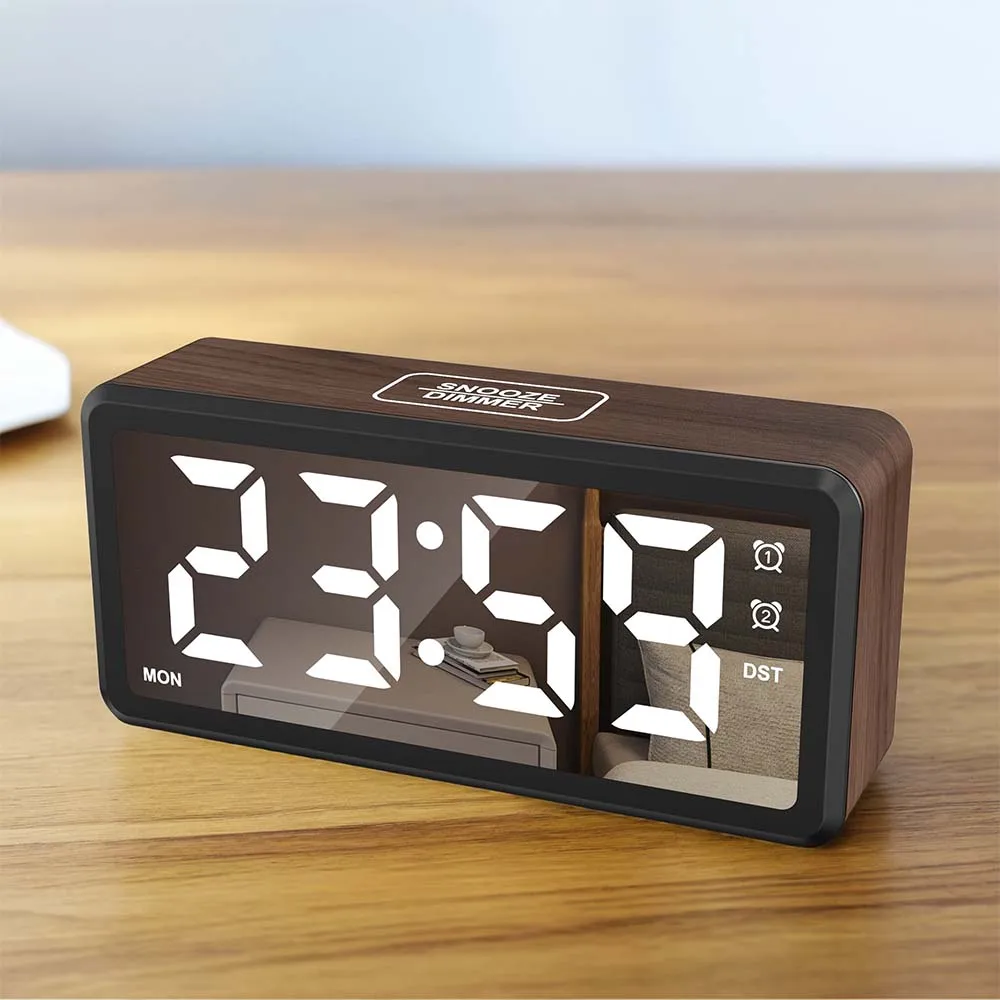 (chocolate) 1 Despertador Digital Multifuncional LED Moderno e Minimalista com Ajuste de Brilho em Cinco Níveis e Interface USB