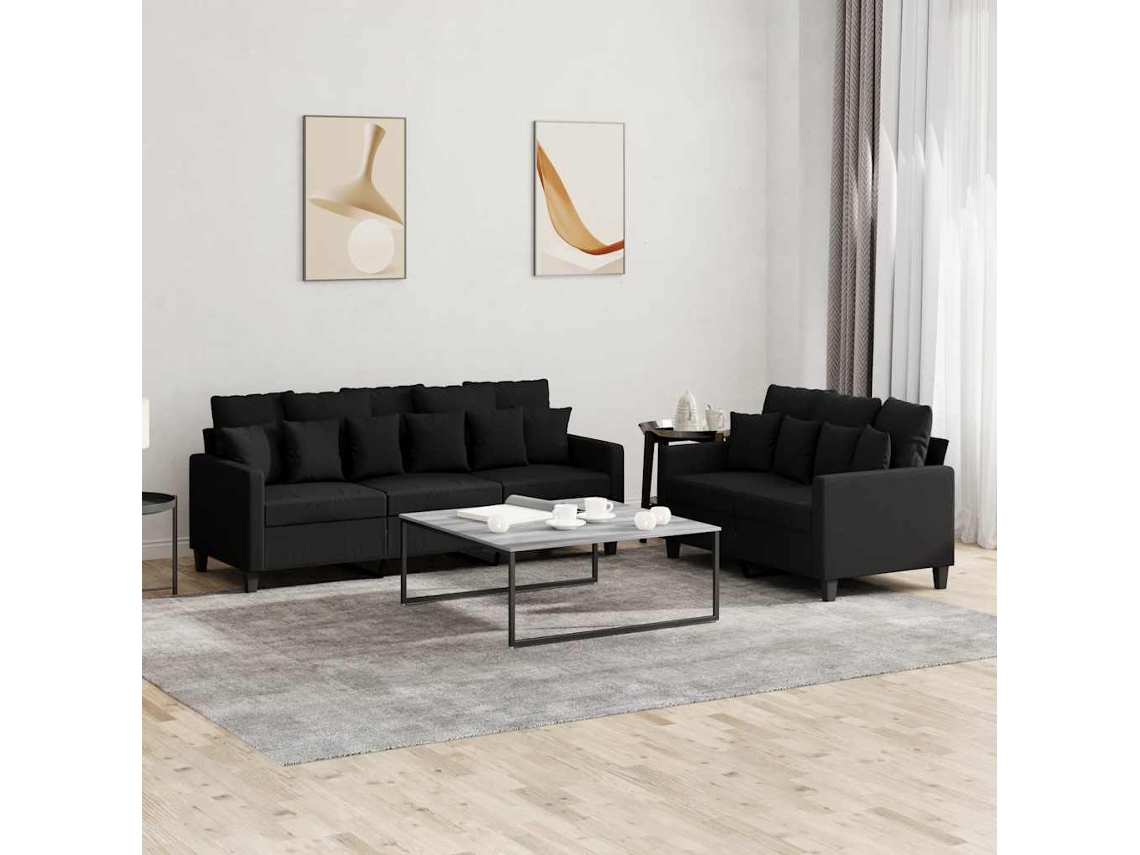Vidaxl 2 Pcs Conjunto de Sofás com Almofadões Tecido Preto