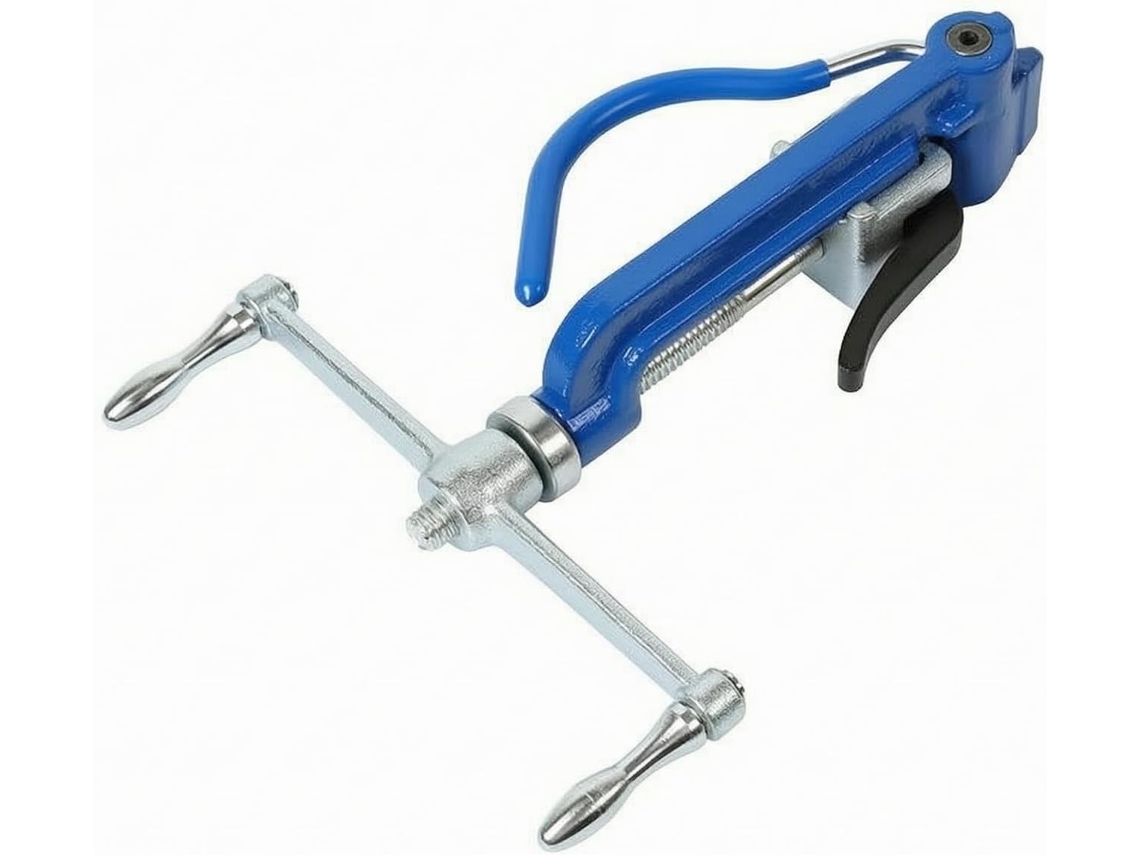 Máquina de afunilamento em aço inoxidável Meriglare, dispositivo de tensionamento manual, mecanismo de controle de tensão.