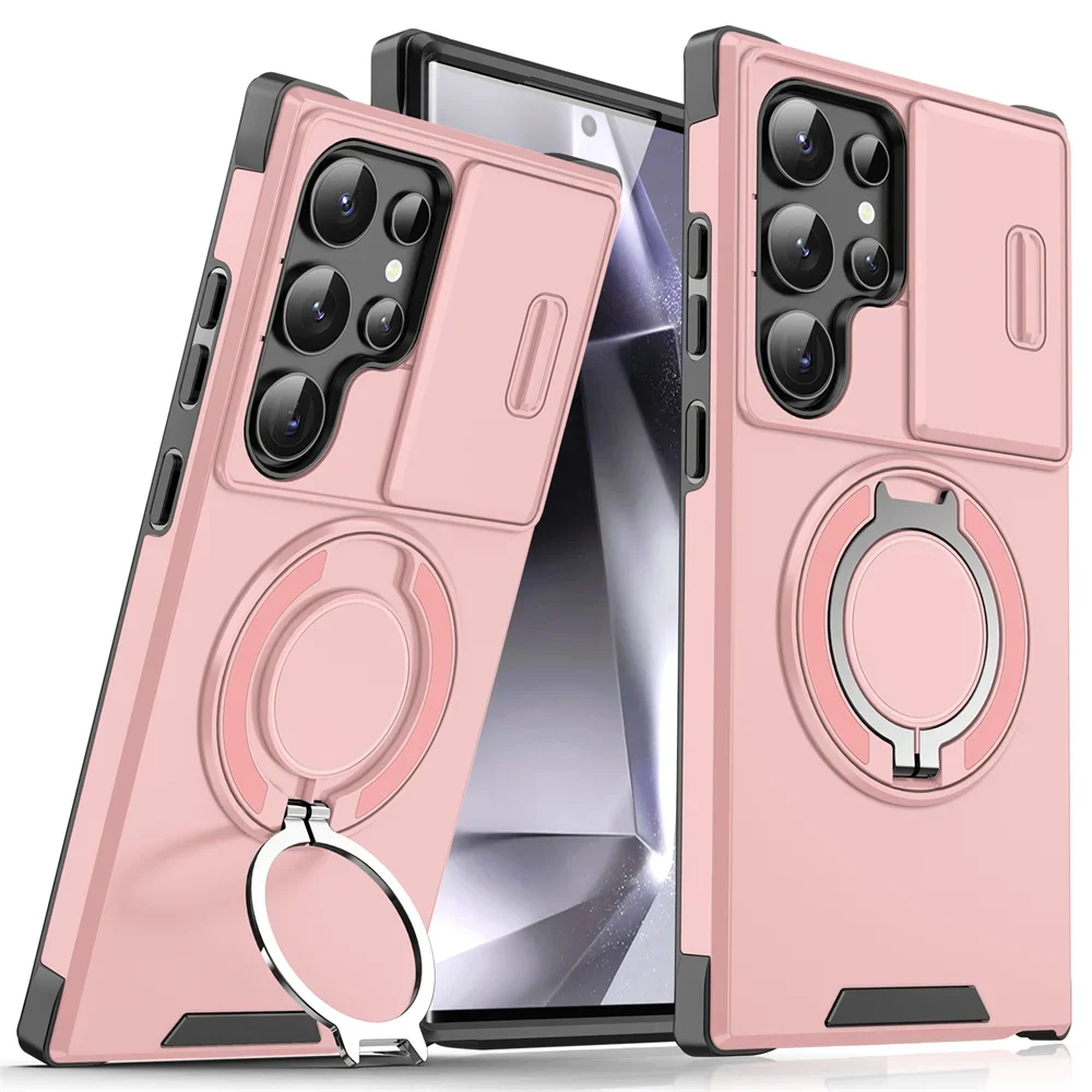 (samsung S24 Plus, Rosa) Capa Para Celular Samsung Com Suporte Magnético Deslizante, Protege A Câmera.