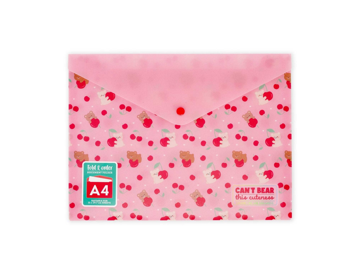 Bolsa para Documentos Fecho Botao A4 Tipo Envelope LEGAMI Fold Order Teddy Bear Cherry "can't Bear This Cuteness" Pfb0004