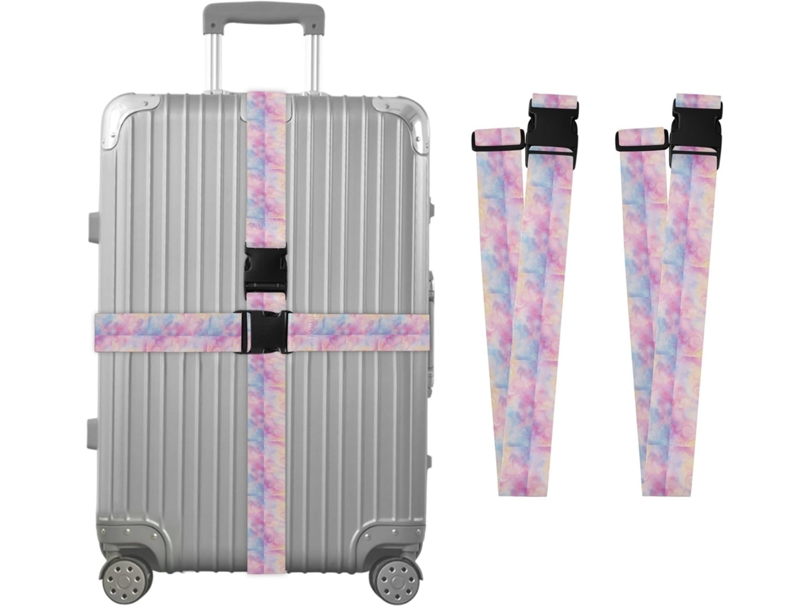 Conjunto De 2 Cintas Bagagem Com Estampa Abstrata Paisagem Rosa Para Malas, Cintas De Viagem, Acessórios Para Cintos