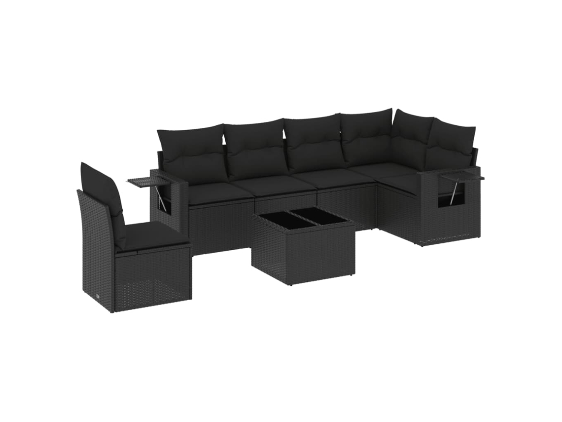 Conjunto de 7 Sofás para Jardim com Almofadões Vime Pe Preto MAISON EXCLUSIVE (7 pcs)