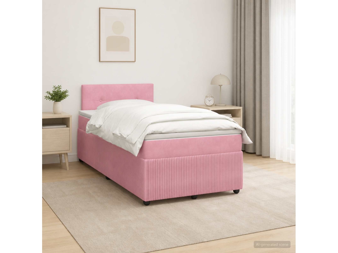 Vidaxl Cama Box Spring Com Colchão Rosa 120 X 190 Cm Veludo