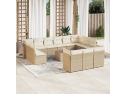 Vidaxl 14 Pcs Conjunto De Sofás P/ Jardim Com Almofadões Vime Pe Bege