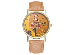 Relógio feminino Zhoulianfa, analógico, de quartzo, com pulseira de PU (bege)