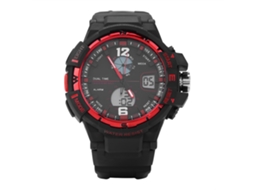 Relógio esportivo digital masculino à prova d'água com visor duplo e pulseira de borracha, vermelho.