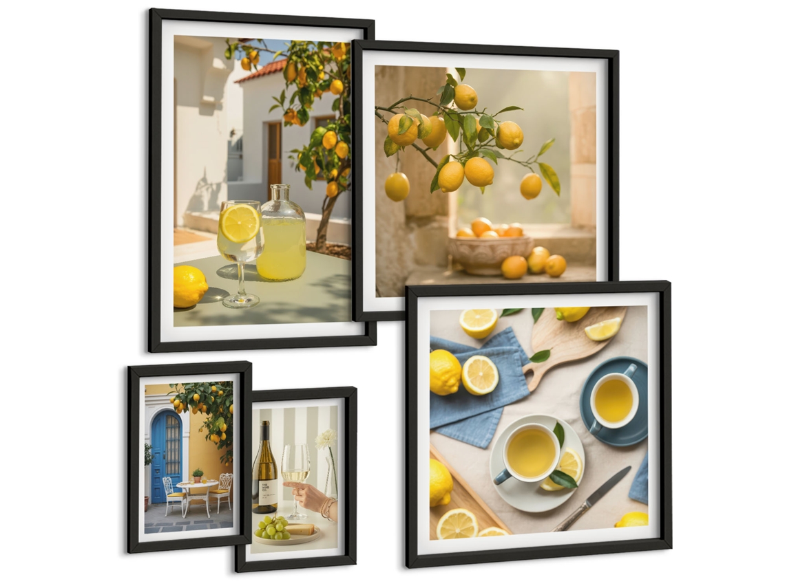 Conjunto De Pinturas Limões Rústicos Para A Cozinha Espelharte (5 Peças)