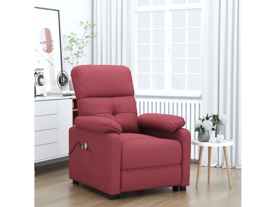 Vidaxl Poltrona De Massagens Elétrica Reclinável Tecido Vermelho Tinto