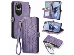 Capa De Couro Com Zíper Geométrico E Fivela Lateral Para Oppo Reno10/10 Pro Global