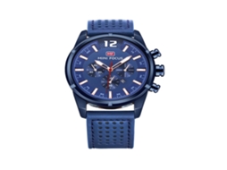 Relógio masculino fashion com pulseira de couro, mostrador redondo, movimento analógico de quartzo (azul)