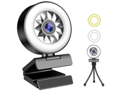 Webcam Bestvite HS04 1080P com foco automático e brilho ajustável, ideal para computadores, laptops, streaming de mídia e conferências, preta