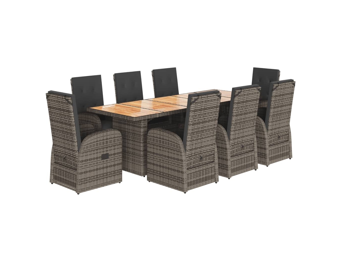 Maison Exclusive - 9 Pcs Conjunto De Jantar P/ Jardim C/ Almofadões Vime Pe Cinza