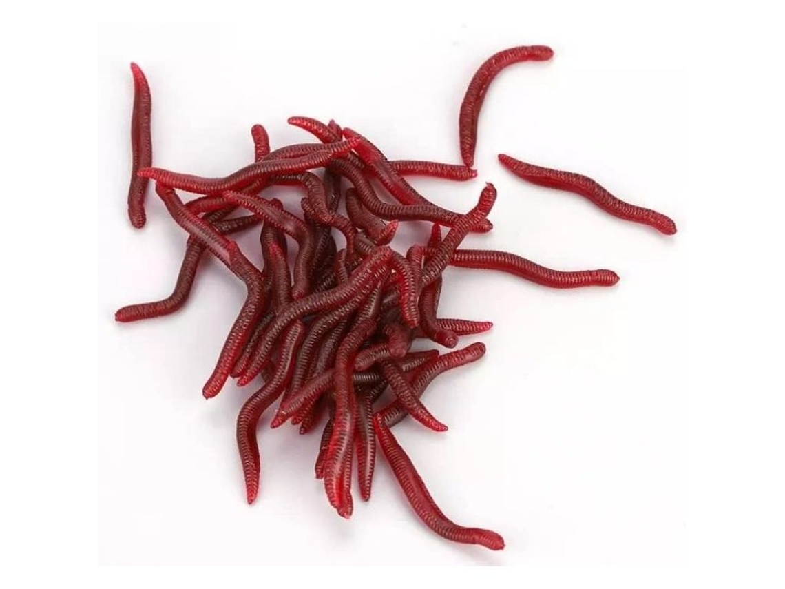 Iscas Artificiais De Minhoca 50 Unidades 3,5cm Vermelho Para Truta Marrom, Barbo, Água Doce E Salgada