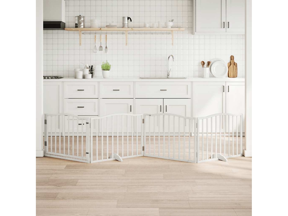 Vidaxl Portão P/ Cães Com Porta Dobrável 4 Painéis 320 Cm Álamo Branco