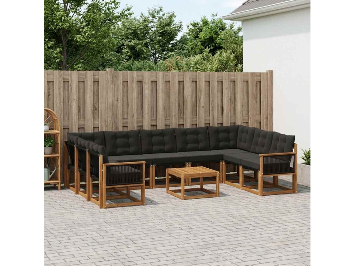 Vidaxl Conjunto De Sofás Para Exterior 10 Unid. Natural E Preto
