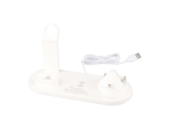 Suporte De Carregamento Sem Fio 4 Em 1 Rápido Para Iphone 14 Apple Watch Fones De Ouvido Branco