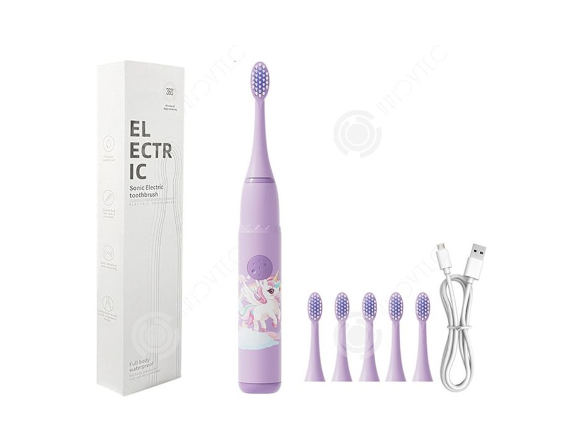 Inn Escova De Dentes Elétrica Para Crianças E 6 Cabeçotes Extra Suaves Escova De Dentes À Prova Dágua Ipx7 Estilo Desenho Animado Inteligente Innovtec