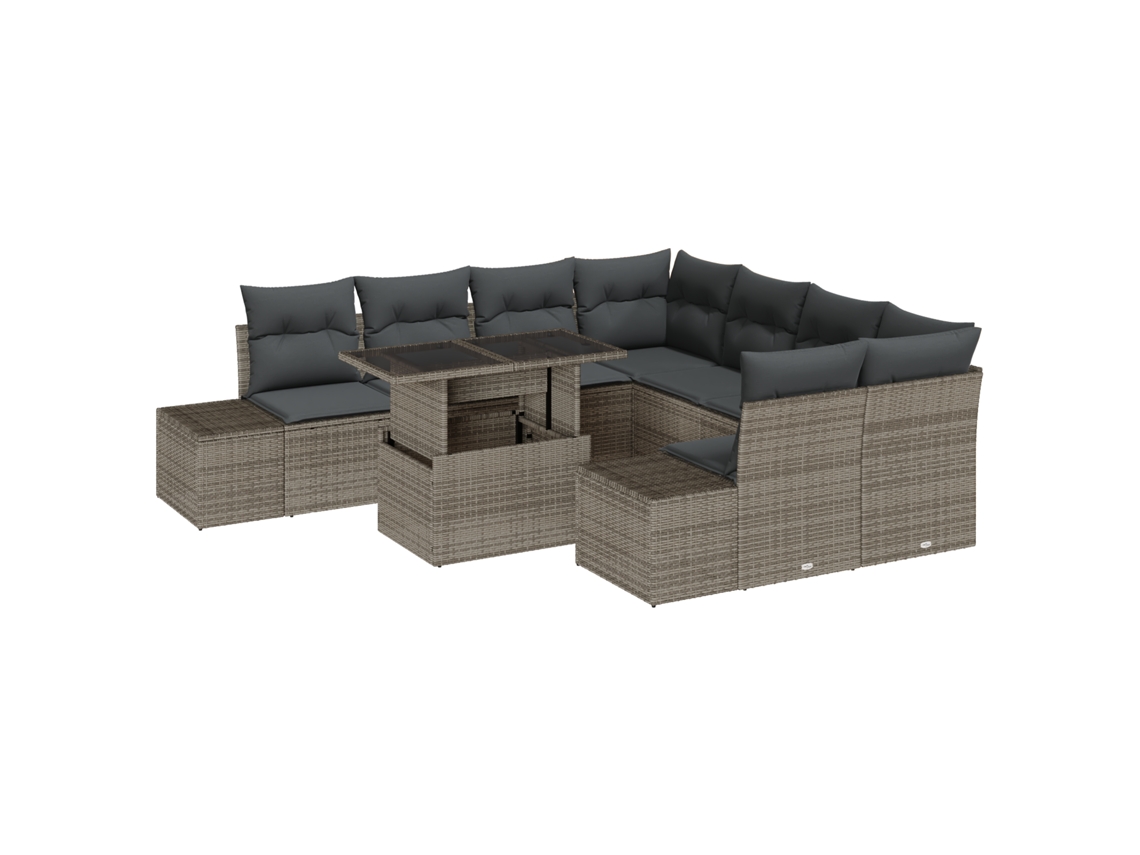 Conjunto 9 Conjunto De Sofá De Jardim Vidaxl Cinzento Vime Pe (100 X 55 X 73 Cm)