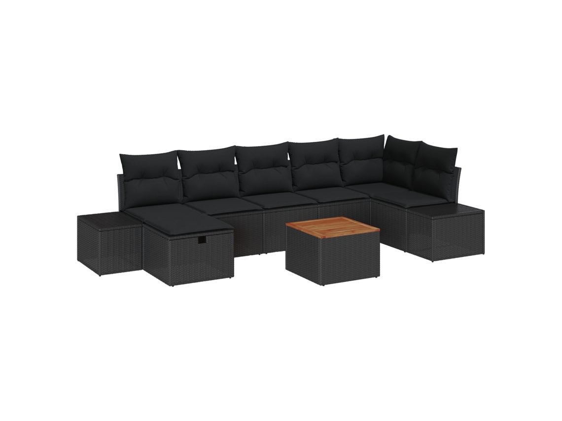 Conjunto 8 Sofá De Jardim Vidaxl Preto Vime Pe (55 X 55 X 37 Cm)