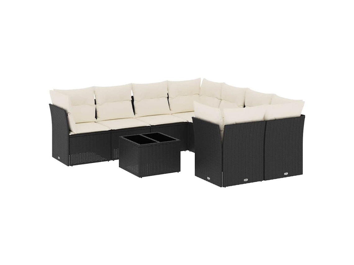 Conjunto de 9 Sofás para Jardim com Almofadões Vime Pe Preto MAISON EXCLUSIVE (9 pcs)
