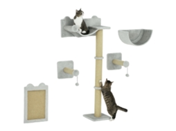 Conjunto 5peças para Escalada de Gato Arranhador+colchão+cama+bolinhas, Cinza Claro Ge