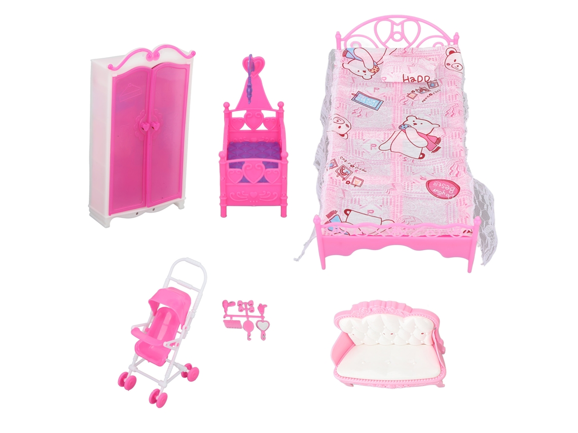 Mali conjunto de Móveis de Quarto para Casinha de Bonecas 1:12 com Berço e Carrinho para Crianças