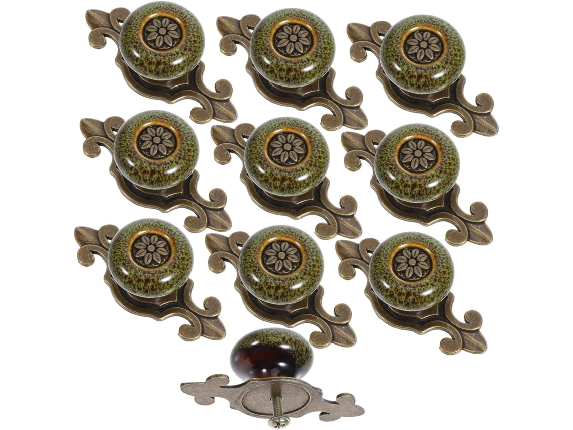 Conjunto De 10 Puxadores Gaveta Retrô Verdes, Estilo Étnico, Puxadores Individuais Para Armários, Fáceis De Limpar, Para
