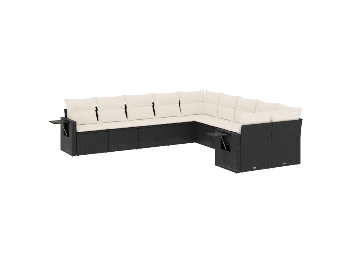 Conjunto de 10 Sofás de Jardim com Almofadões Vime Pe Preto MAISON EXCLUSIVE