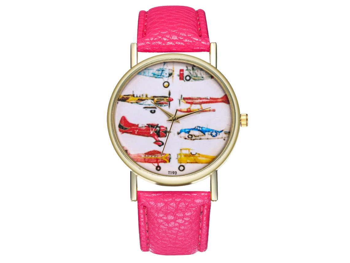 Relógio feminino Zhoulianfa T193-a em couro, quartzo, vermelho e rosa, estilo jato de combate
