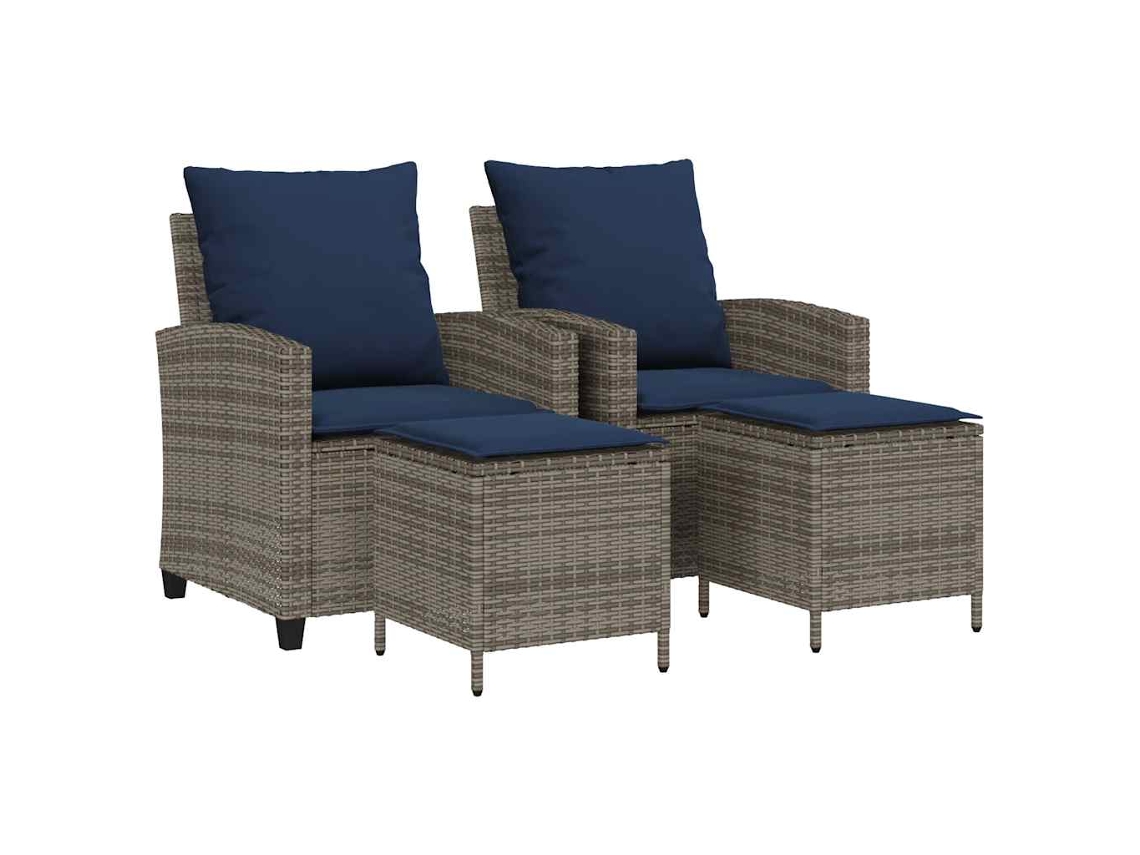 Conjunto de Sofás de Jardim com 4 Peças e Almofadões Vime Pe Cinzento MAISON EXCLUSIVE