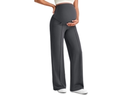 Calça de Ioga para Gestantes com Bolso na Barriga, Calça Elástica para Trabalho/casual, Cinza, S PANOONA