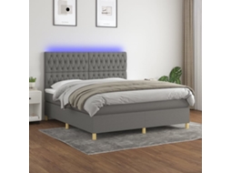Vidaxl Cama Box Spring C/ Colchão E Led 160x200 Cm Tecido Cinza-escuro