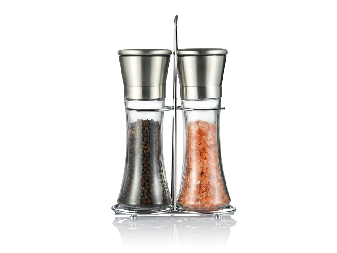 Moedor de Sal e Pimenta manual ajustável com suporte de vidro transparente de 19cm S/MARCA