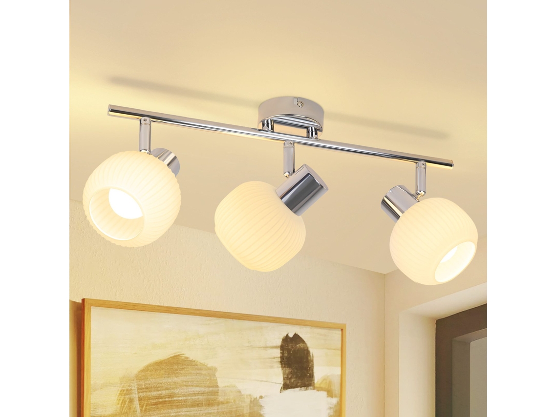 Nettlife Candeeiro De Teto Com Focos Branco E14, Vidro Vintage Moderno Para Quarto E Sala De Estar, 25 W, 16,5 Cm, Orientáveis, Uso Diário