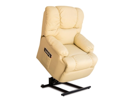 Poltrona Relax Massajadora Elevatória  Creme Pele Sintética