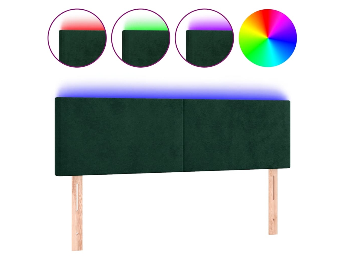 Cabeceira de Cama com Luzes Led Veludo Verde Escuro MAISON EXCLUSIVE (144x5x78 cm)