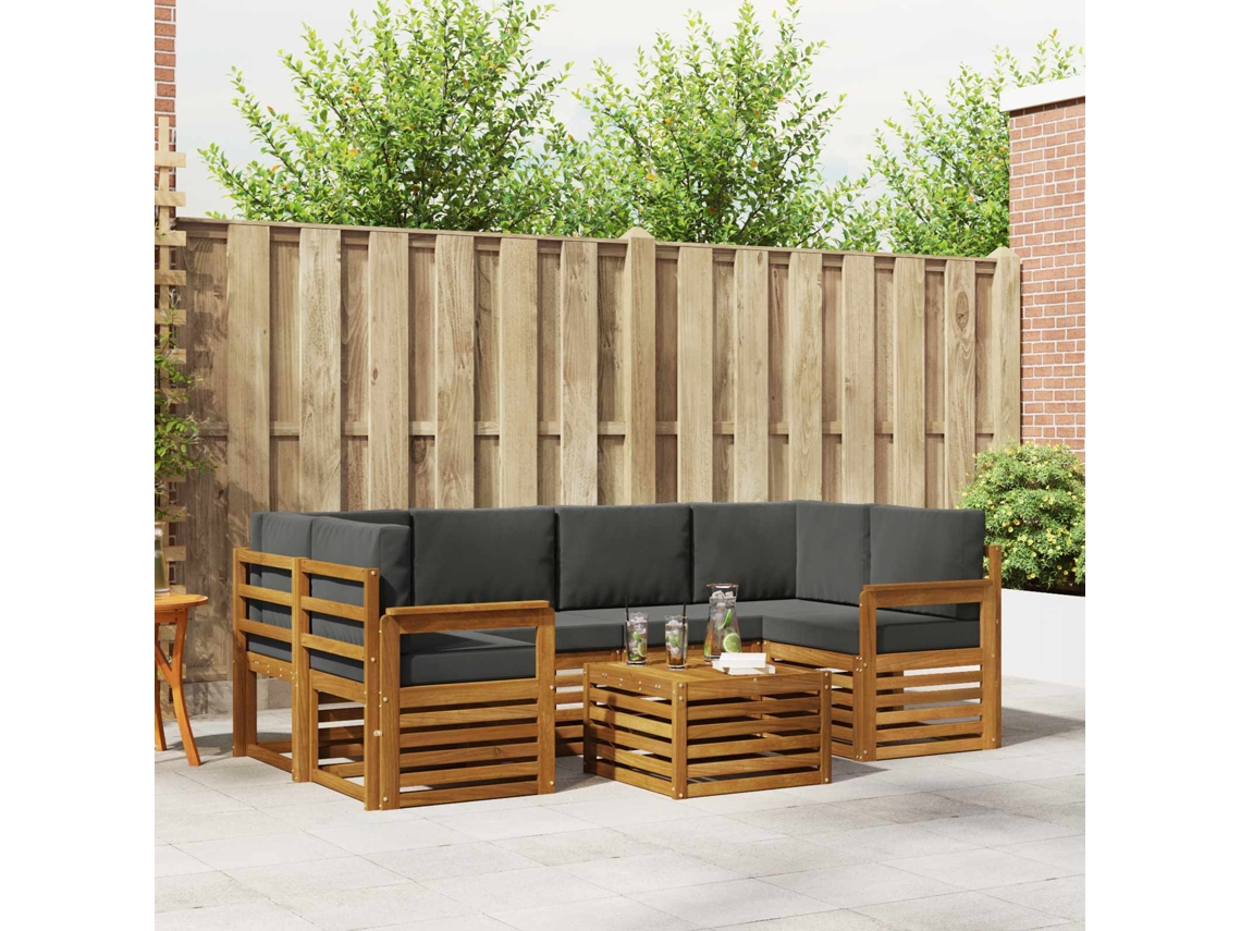 Vidaxl Conjunto De Sofás Para Exterior 7 Unid. Natural E Antracite