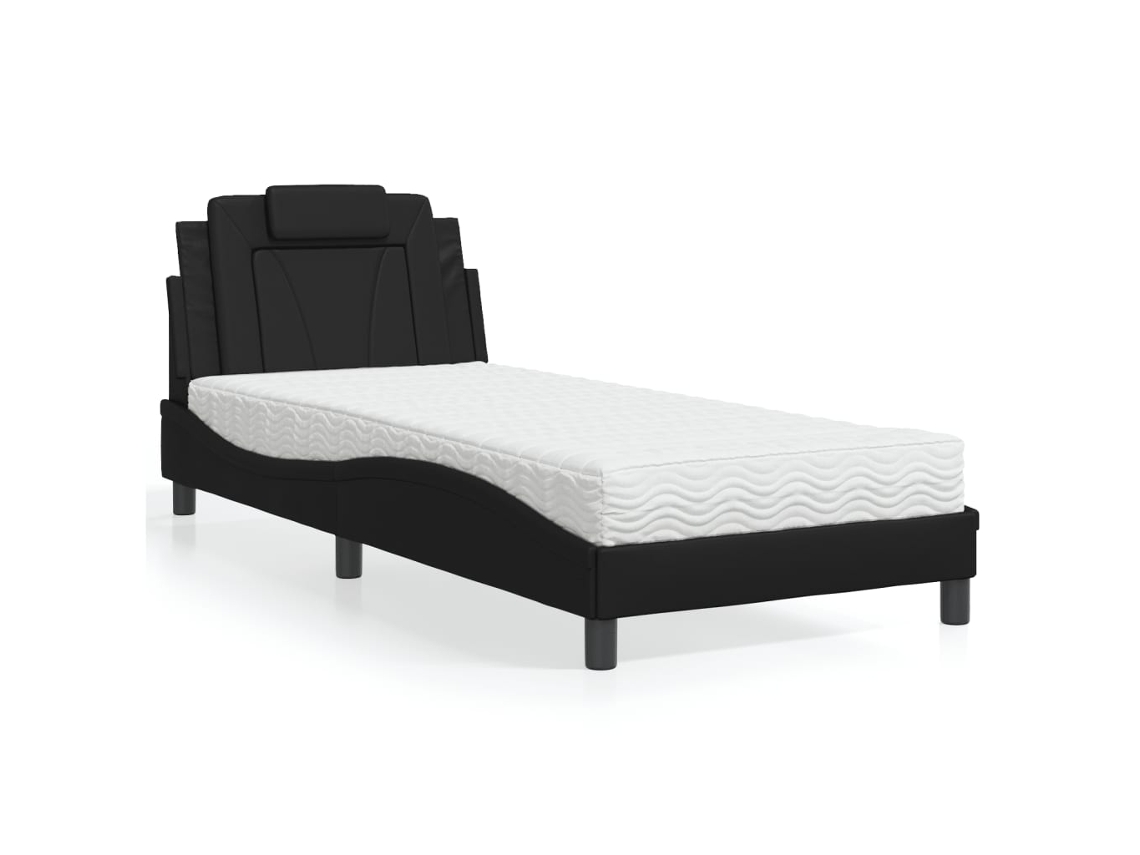 Vidaxl Cama Viana Com Colchão 90x190 Cm Couro Artificial Preto