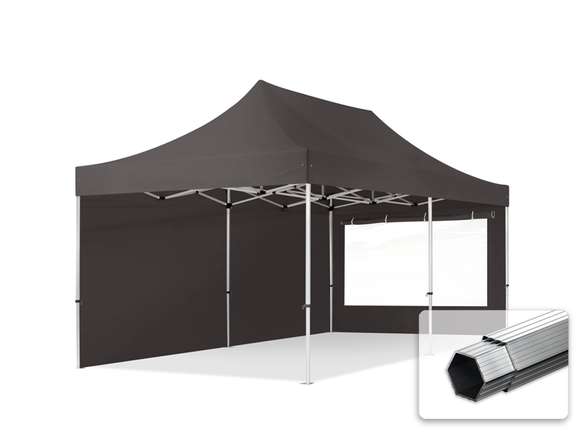 Tenda Dobrável 3x6m, Alumínio Profissional De 40 Mm, Laterais Com Janelas Panorâmicas, Cinza Escuro