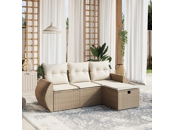 4 Pcs Conjunto De Sofás Para Jardimconjuntos Relax Jardimconjunto De Jantar C/ Almofadões Vime Pe Bege Cfw191200 Lovely Home