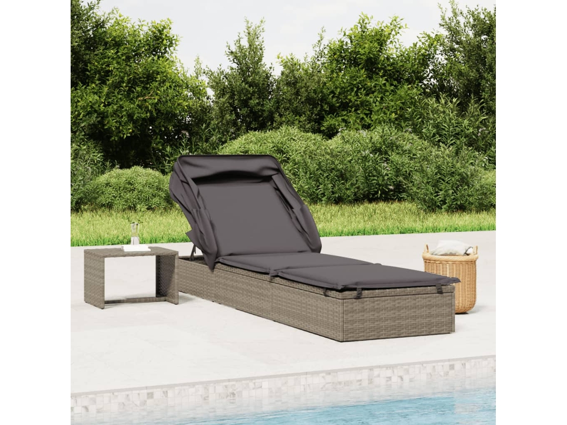 Vidaxl Espreguiçadeira C/ Teto Dobrável 213x63x97 Cm Vime Pe Cinzento