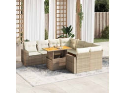 Vidaxl 9 Pcs Conjunto De Sofás P/ Jardim Com Almofadões Vime Pe Bege
