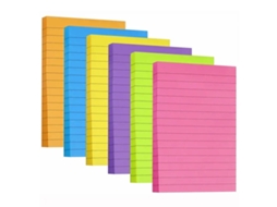 Blocos adesivos 6 unidades, 6 núcleos, 4x6 dobrados, papel colorido autoadesivo para mesa, casa, escola e reuniões, 50 folhas por bloco